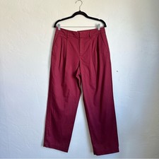 a new day Women's Preppy Burgundy Straight Leg High Rise Cotton Pants Size 8 NWT
