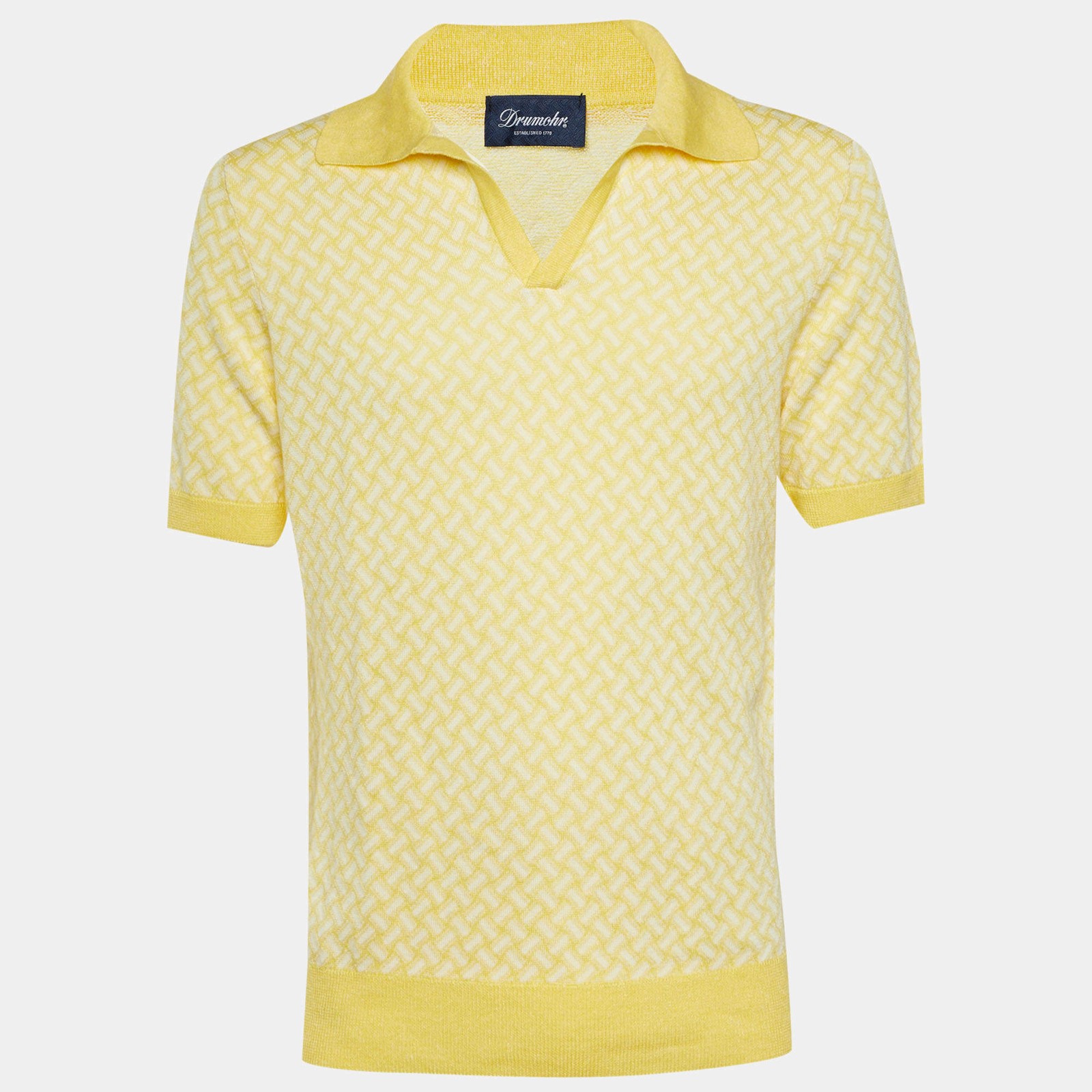 Drumohr Yellow Cotton Linen Knit Polo TShirt L