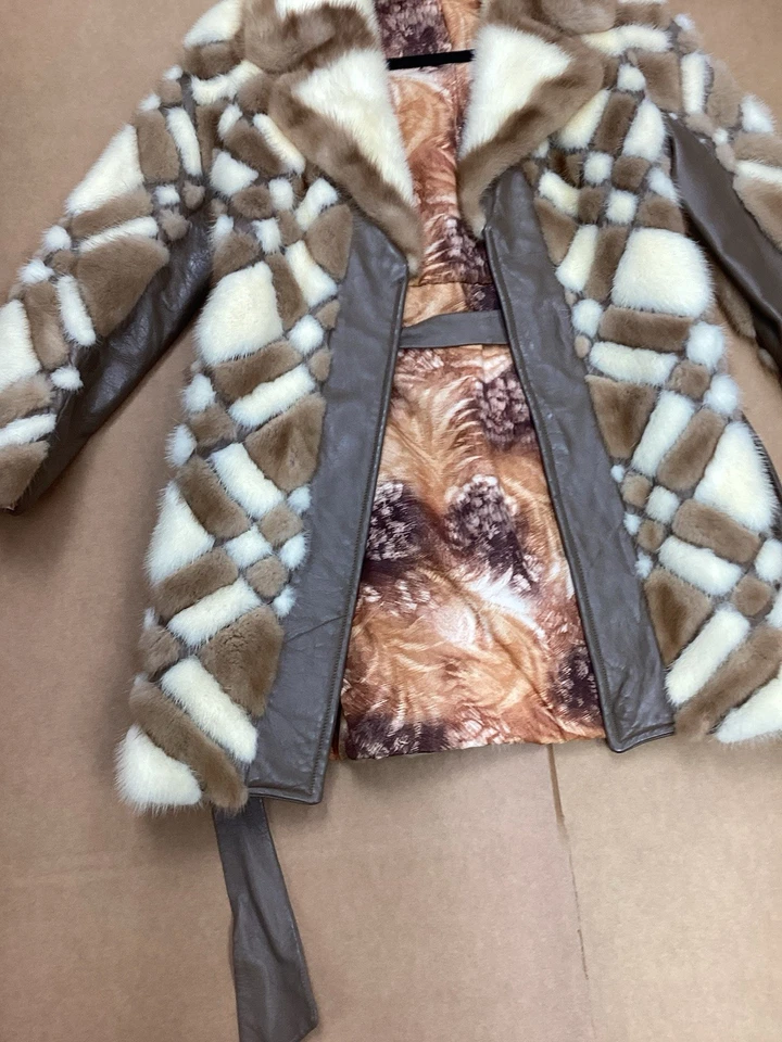 Chaqueta Visón Diamante Años 70 De Colección Rubia Marrón Piel Real Trinchera Espía Mod Disco Abrigo LEER Foto 3 de 4