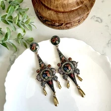 Gold Baroque Moody Dark Floral Earrings Painting  Victorian Jewelry Gift NEW