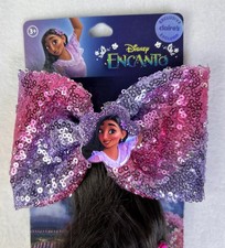 Disney Set 2 Encanto Girls Clip Long Brown Hair Extension Bow Glitter Pink Purpl