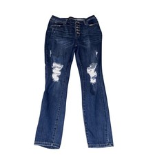 Judy Blue Skinny Fit Distressed High Rise Button Fly Jeans Dark Wash Size 13/31