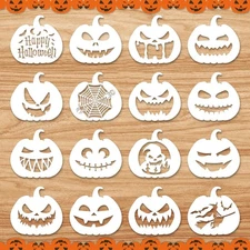 16pcs Halloween Stencils, 7 x 8 Inch Pumpkin Face Stencils Flexible Washable ...