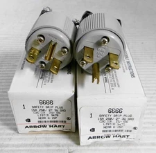 Arrow Hart 6666 Safety Grip Plug 15A 250V 2P 3W GRD (Lot of 2)