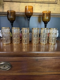 Shoji Gold Imperial Glass MCM Hollywood Regency Highball Glasses Set of 6