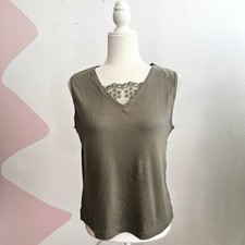 VTG 90s Y2K Lace Trim Tank Top Women's XL Green Fairy Grunge Whimsigoth
