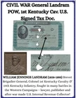 CIVIL WAR General Landram, POW, 1st Kentucky Cav. U.S., Tax Doc Signed