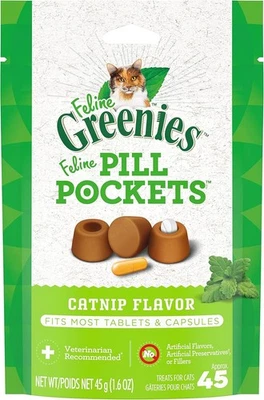 Greenies Feline Natural Soft Pill Pockets for Cats Catnip Flavour 45 Treats - UK