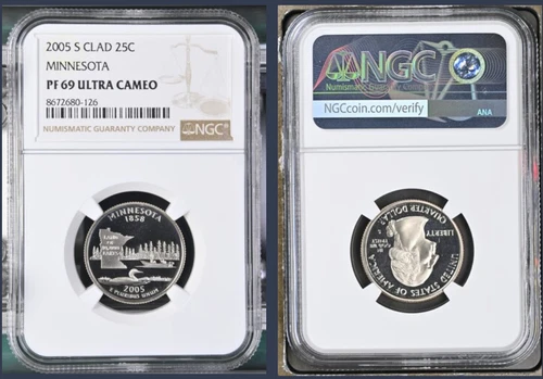 2005 S NGC PR69 Ultra Cameo Clad Minnesota 25c State Quarter 2005-S PF-69 UCAM
