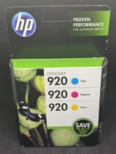 HP 920 Color Ink Cartridge, 3 Pack, Cyan Magenta Yellow Expired 2013/2014