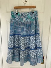 Damart Tiered Midi Gypsy Skirt - Blue/White Elasticated Waist UK14 100% cotton