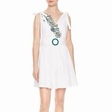 Sandro Paris Dress White Cotton Applique Detail Belted Mini XS