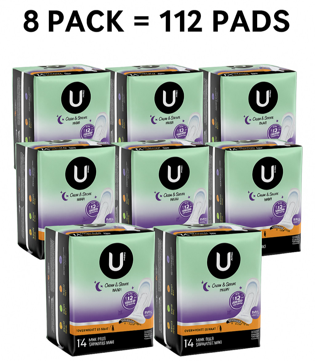 U by Kotex Maxi Overnight Pad 14 Count, 112 Total Pads, 8 Count