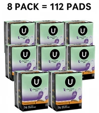 U by Kotex Maxi Overnight Pad 14 Count, 112 Total Pads, 8 Count