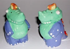 Vintage Ceramic Dinosaur Salt & Pepper Shakers Set Rhinoceros Bird  CoCo Dowley