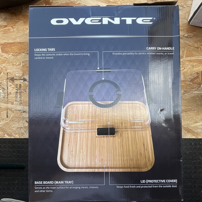 Ovente Bamboo Cheese Board Set of 2 Large Rectangle w/ Lid & Carry Handle