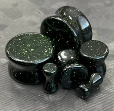 PAIR Green Goldstone Glass Plugs Sandstone Stone Earlets Gauges