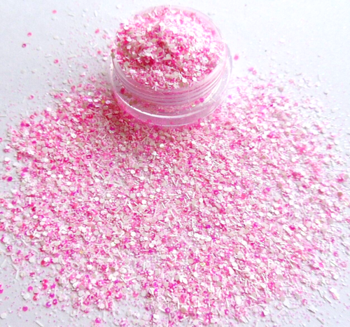 Nail Art *Baby* Pink & White Glitter Powder Dust Mix Pot Tips Nail Decoration - Afbeelding 1 van 2