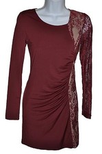 Doubleju Womens Ruched Sexy Laced Side Bodycon Stretch Mini Dress, Red Wine ,XS