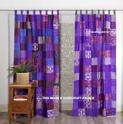 2 PC Rideau De Porte En Soie Sari Indien Couleur Violet Décor De Fenêtre - Photo 1/4