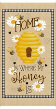 23" Fabric Panel Timeless Treasures Home is Where Honey Is Bee Beehive Scene