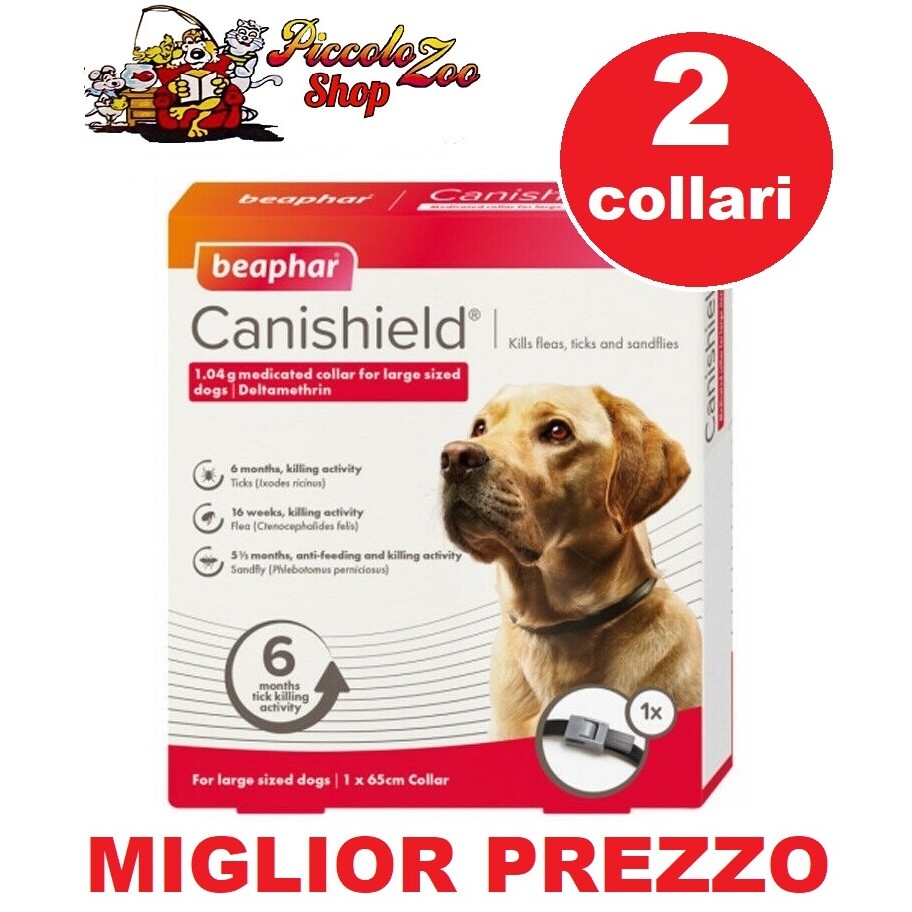 2x Beaphar Canishield Collare Antiparassitario L 65cm Cani Grandi