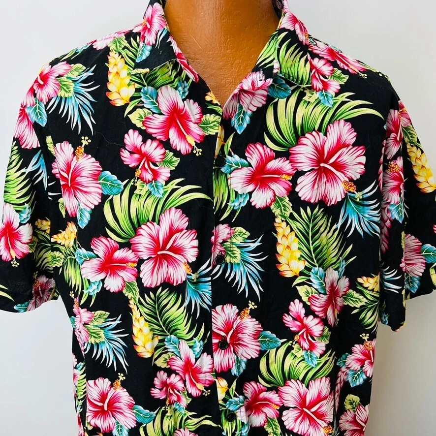 SSLR Hawaiian Aloha 2 XL Shirt Tropical Hibiscus Palm Leaves Floral Flowers