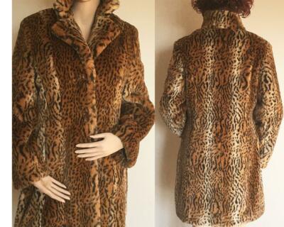 KRISTEN BLAKE CHEETAH LEOPARD PRINT SOFT FAUX FUR FITTED COAT S