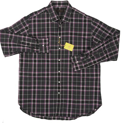 NEW $430 Etro Shirt!  e 46 US 18.5  (3XL)  Black With White & Pink Plaid  ITALY