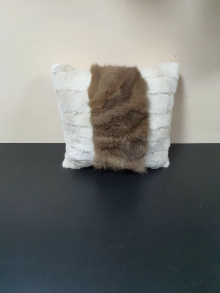Handmade Fur pillow made from mink fur and marten fur, marten fur pillow, real f - Image 3 of 4