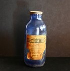 Vintage 8" Cobalt Glass Blue "BROMO SELTZER Emerson Drug Store,label pealing a l — photo 3