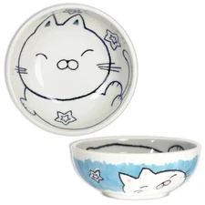 Japanese Rice Soup Cereal Salad Bowl 5.25"D Porcelain Blue Cat Made in Japan