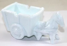 Vintage Milk Glass Ashtray of Pony Pulling a Wagon Cart