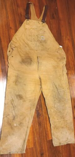 CARHARTT Overalls 52x32 Vintage 6FB BRN Double Knee Work Unlined Riveted UNION  - Picture 1 of 7
