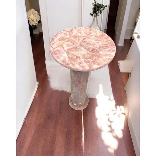 Rose Quartz Coffee Table Pink Gemstone with Stand Crystal Garden
