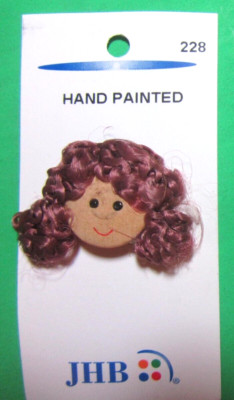 JHB GIRL'S FACE BEAD EYES NATURAL MATERIALS APPLIED SHANK BUTTON NOS CARD-N191