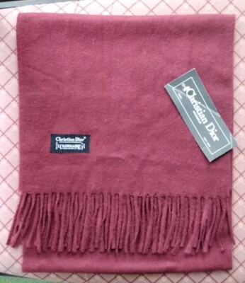 Vintage Christian Dior Neck Scarf Cashmaire Burgundy Maroon Japan VERY RARE NWT