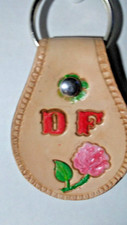 FLOWERS Personalized All Leather Key Ring - FREE 2 initials