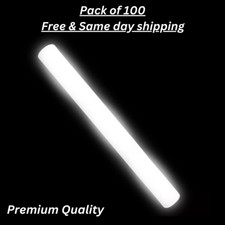 100 Pack 16" White Light Up LED Foam Sticks Glow Flashing Wands, DJ Party Events