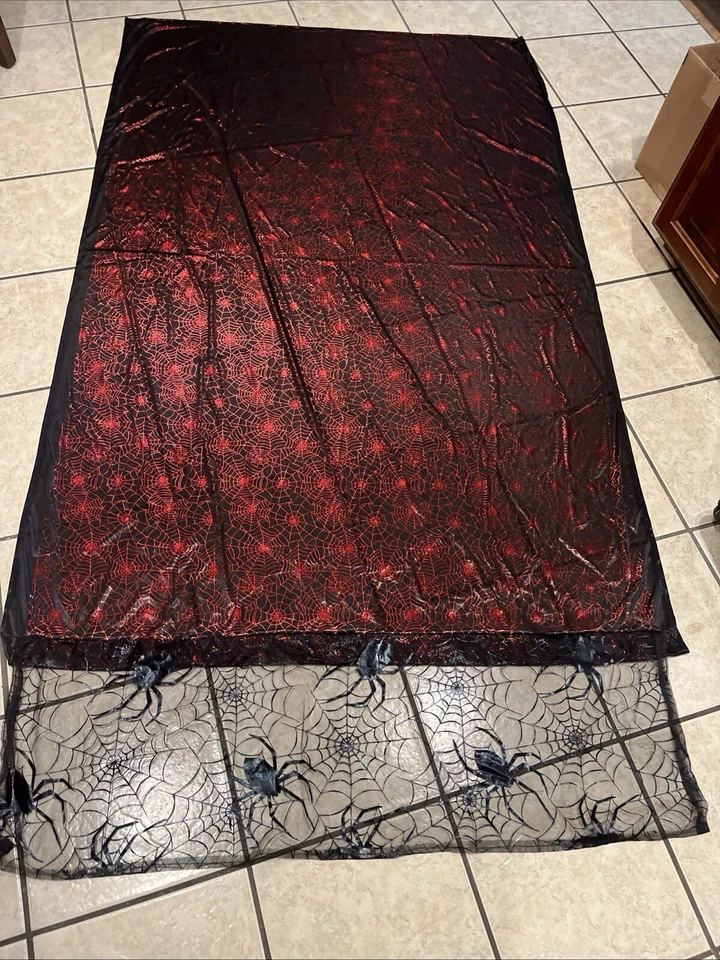 2 piezas cortinas de Halloween tela de araña murciélagos + cortina de ventana de tela espeluznante encaje negro Foto 2 de 4