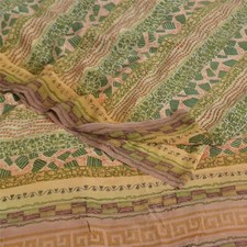 Sanskriti Vintage Saree Green 100 Pure Crepe Silk Printed Sari 5YD Craft Fabric