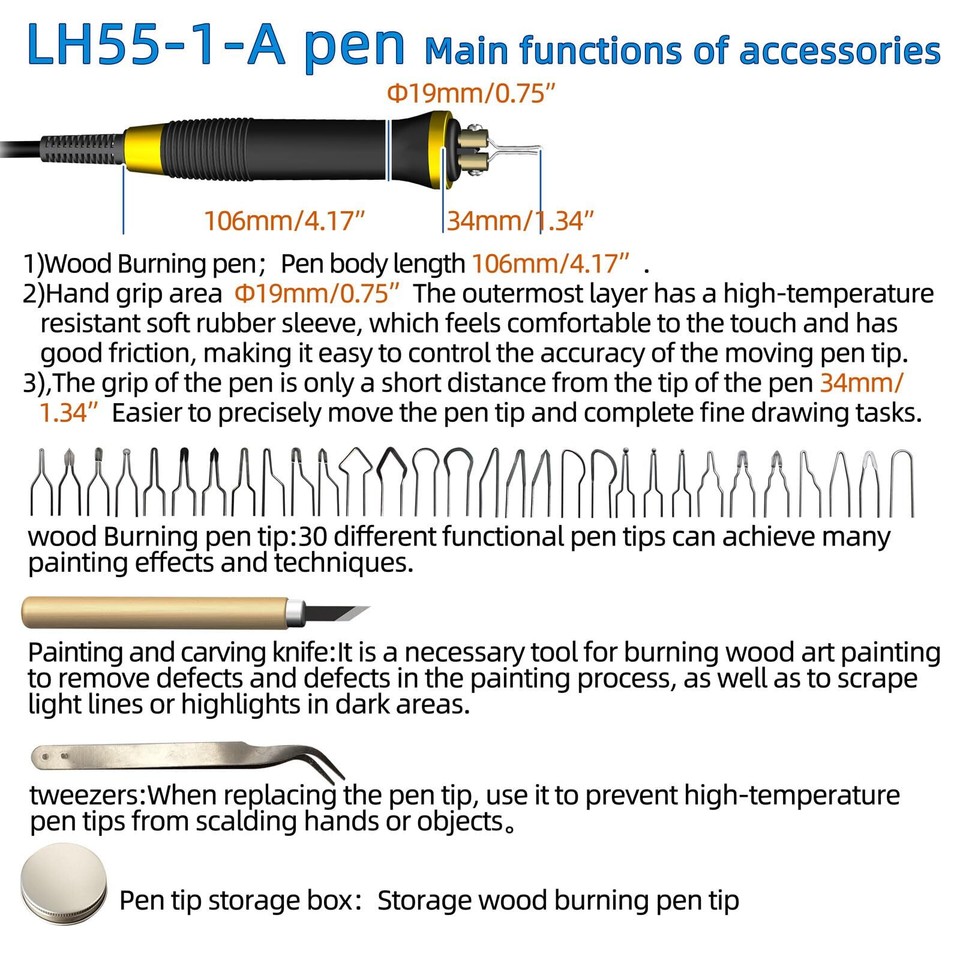 LH20 Wood Burning Kit,Wood Burning Tool, Adjustable Temperature Wood