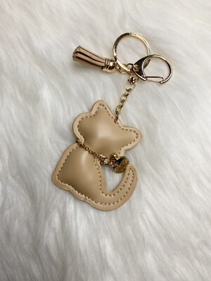 Brown Tan Cat Bag Charm Keychain Key Ring Car Charm tassel