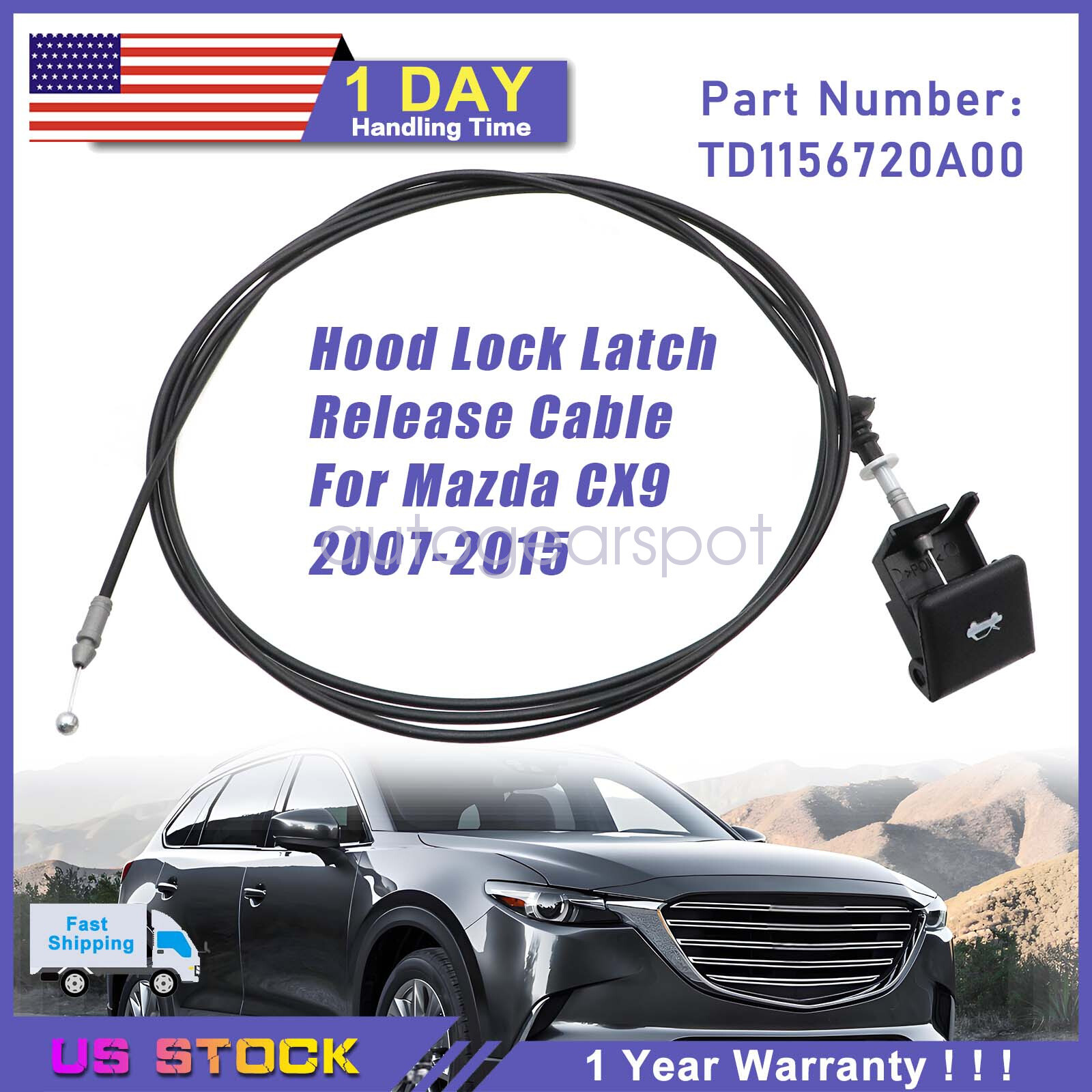 Hood Lock Latch Release Cable TD11-56-720A-00 Fit Mazda CX-9 2007-2015 V6 USA