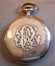 Antique Zenith Pocket Watch Sterling Silver Monogram Golden Dial 20th Century