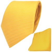Tigertie Designer Krawatte + Einstecktuch Gelb Goldgelb Sonnengelb Uni-Gestreift