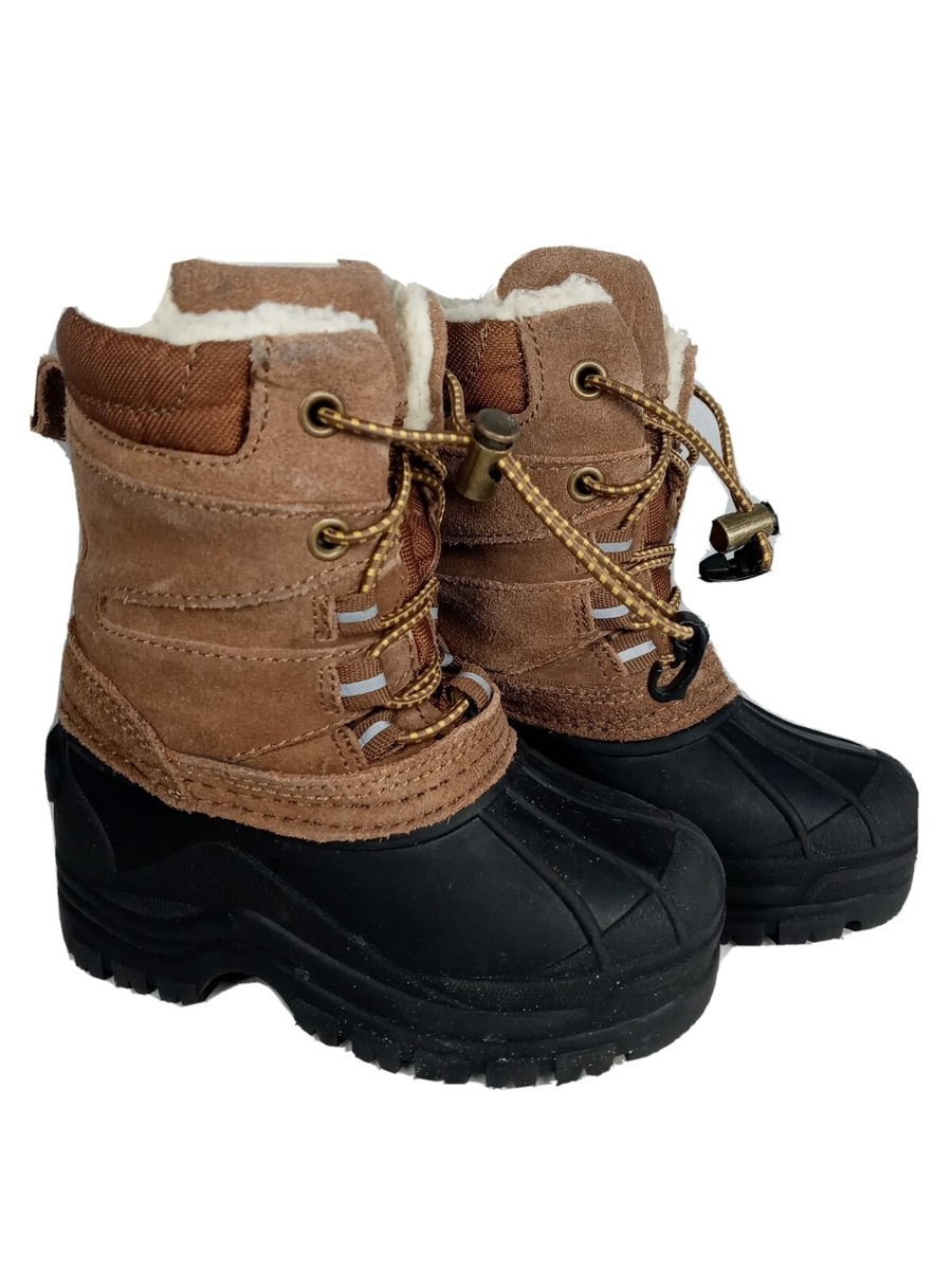 Khombu Kids Snowtracker Faux Fur Lined Waterproof Boot Sz Black/Brown  Preowned