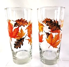 Set Of 2 Crisa Glasses Drinking Tumblers Fall Autumn Leaves