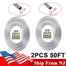 2Pcs 50FT Zinc Nickel Brake Line Tubing Kit 3/16" 1/4"  Coil Rolls W/All Fitting