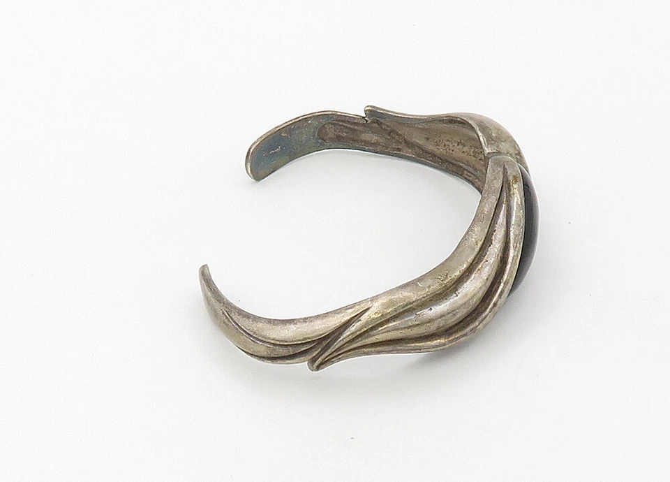Brazalete acanalado de ónix negro vintage de plata de ley 925 KABANA BT8585 Foto 3 de 4